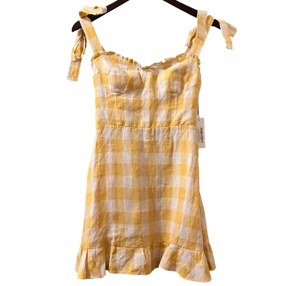 Reformation Dress Desiree Linen Gingham Sundress Mini Sz 2 XS